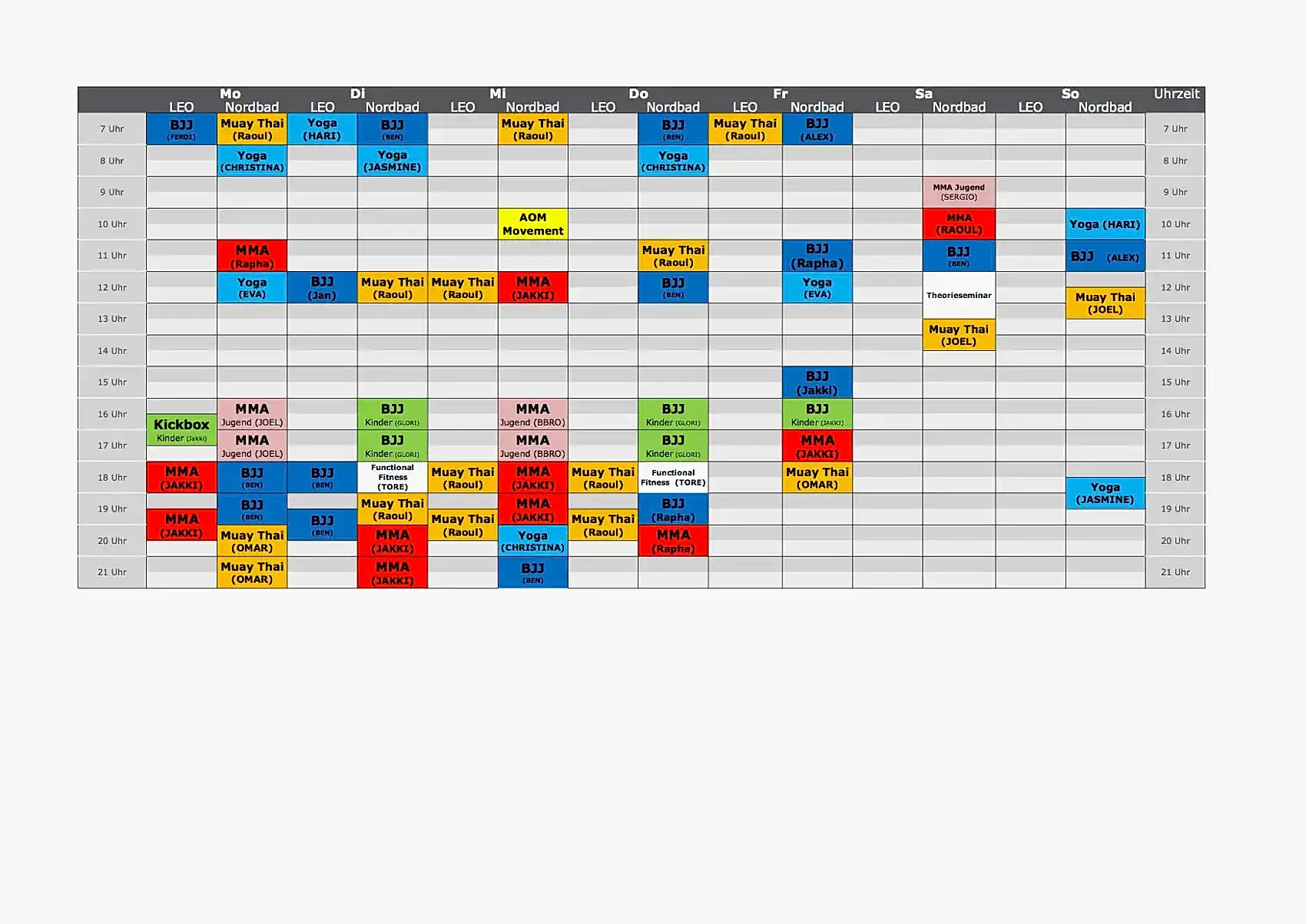 Stundenplan Munich MMA Corona zwei Locations