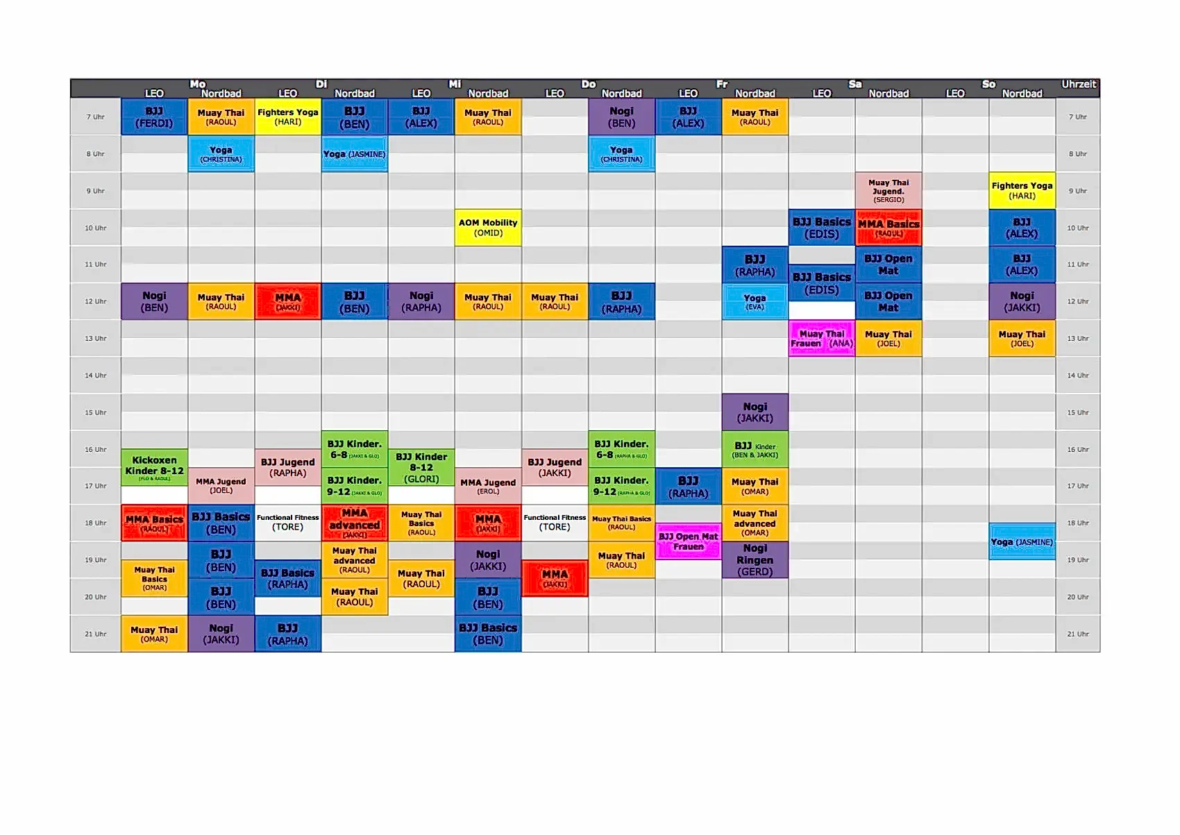 Stundenplan Munich MMA CORONA 5er Gruppen