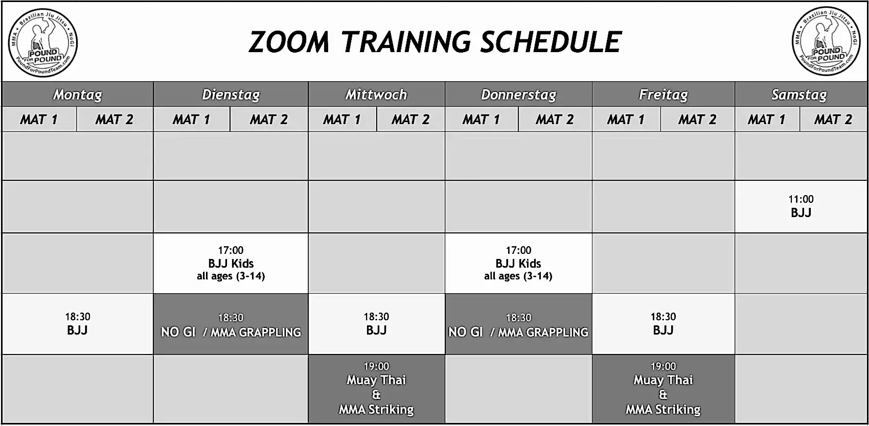 Zoom Training Stundenplan
