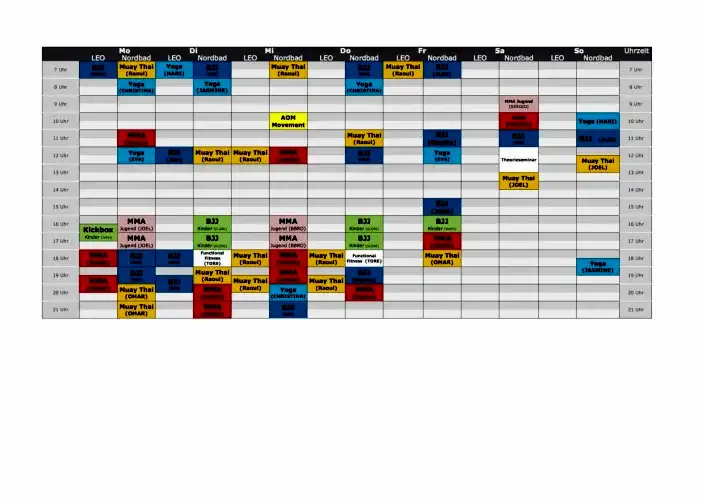 Stundenplan Munich MMA Corona zwei Locations
